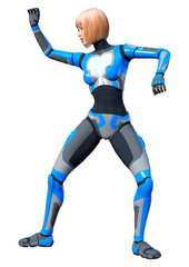 3D Rendering Female Robot on White