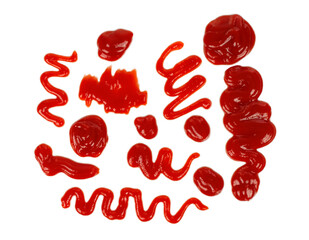 Set of ketchup spots and smears on white background