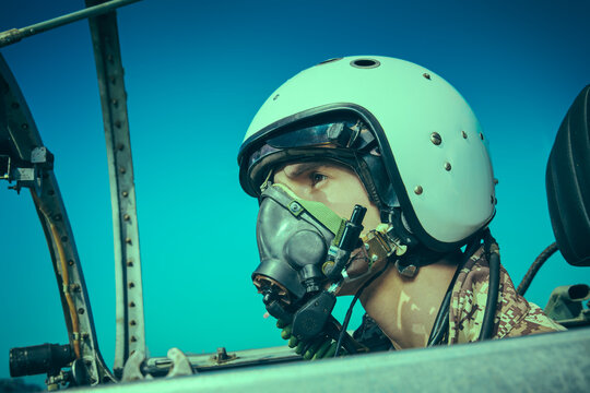 man pilot wearing helmet