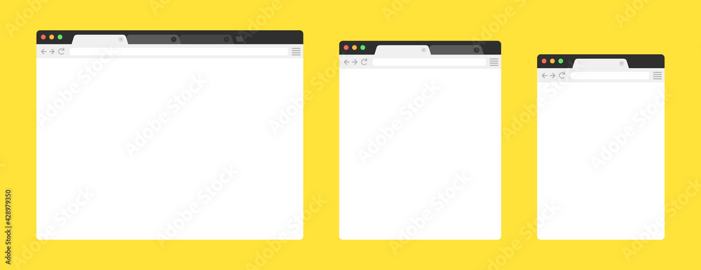 Poster browser mockups on yellow background. design a simple blank web page. template browser window on com