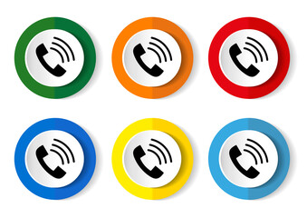 Telephone vector icon set, flat design buttons on white background for webdesign and mobile phone applications