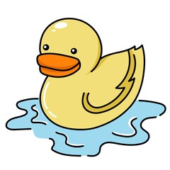 Cute yellow duckling cartoon vector