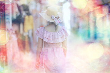 sun tourism mediterranean city female, sunny glare background, abstract old town, vacation street...