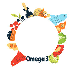Major Dietary Sources of Omega 3. Healthy Eating Concept.