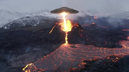 Flying Saucer over Active Volcano refueling with beam of plasma
,Real Drone footage with visual effect elements of UFO hovers over volcano in Iceland
- Powered by Adobe