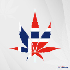 Flag of Norway in Marijuana leaf shape. The concept of legalization Cannabis in Norway.