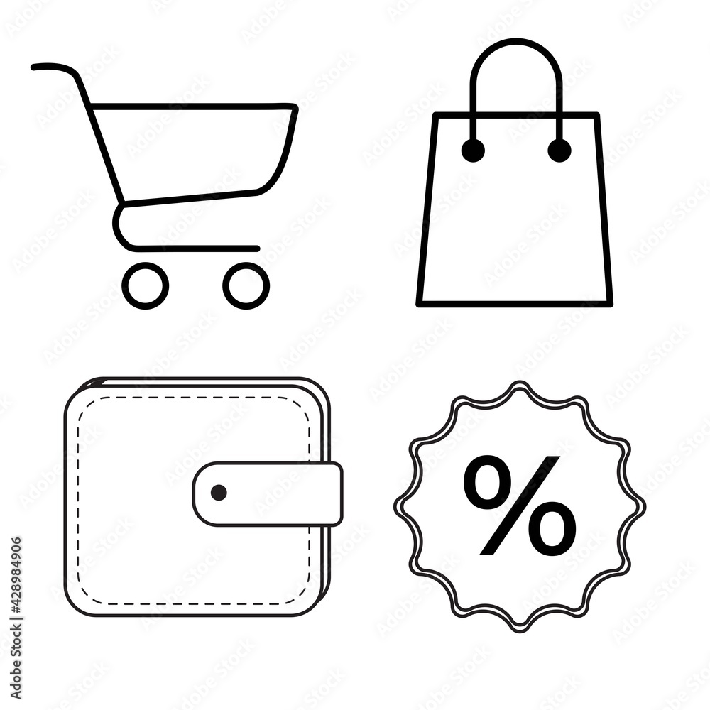 Poster set of shopping icons in flat style on isolated white background. vector illustration.