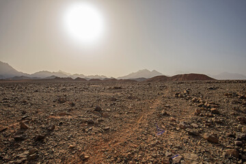 Barren rocky desert landscape in hot climate - Powered by Adobe