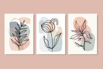 Abstract posters, wall art decoration, line art vector illustration, floral, modern minimalist contemporary design