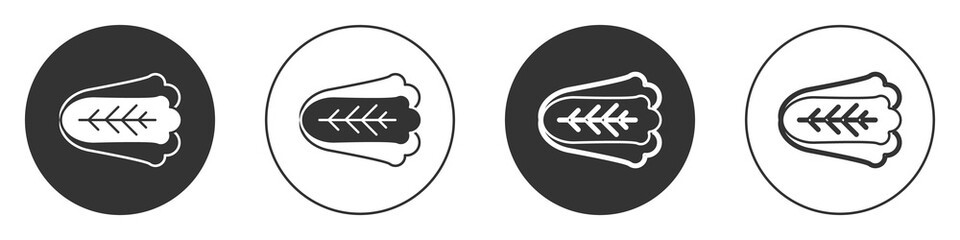 Black Fresh cabbage vegetable icon isolated on white background. Circle button. Vector