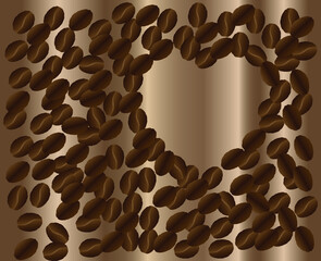 Wallpaper depicting brown coffee beans lined in the form of a heart