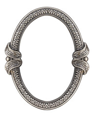 Silver oval frame for paintings, mirrors or photo isolated on white background. Design element with...