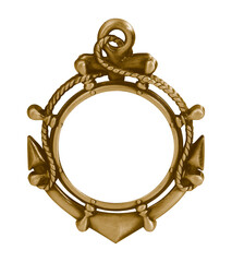 Golden frame (anchor) for paintings, mirrors or photo isolated on white background. Design element with clipping path