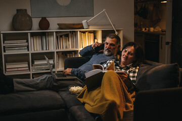 middle age couple enjoying time together at home