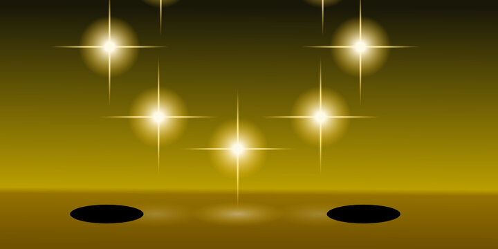 A group of stars or flares composing a circular shapes and projecting their light in the floor. Digital illustration