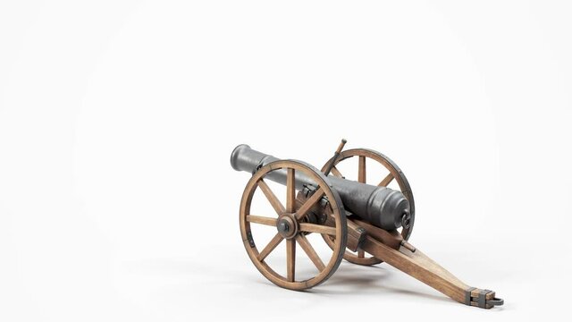 ramadan cannon shot for iftar, 3d animation, isolated on white. suitable for war, medieval, hystoric, islamic and ramadan themes.