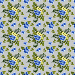 Fototapeta na wymiar Summer floral seamless fabric pattern, seamless digital paper