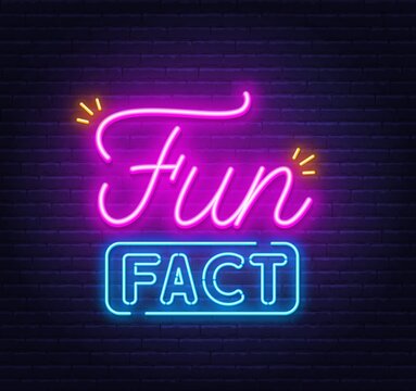 Fun Fact neon sign on brick wall background.