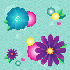 spring floral with mint oriental background style. flower and leaves elements