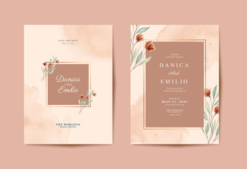 Beautiful wedding card with flower watercolor
