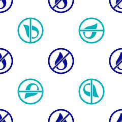 Blue No fire icon isolated seamless pattern on white background. Fire prohibition and forbidden. Vector