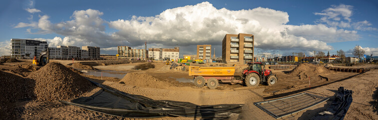 Panoramic view on Kade Zuid construction site of the new Noorderhaven neighbourhood in Dutch city...