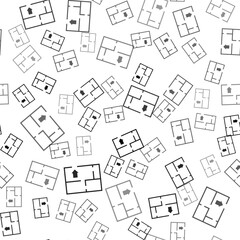 Black Evacuation plan icon isolated seamless pattern on white background. Fire escape plan. Vector