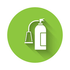 White Fire extinguisher icon isolated with long shadow. Green circle button. Vector