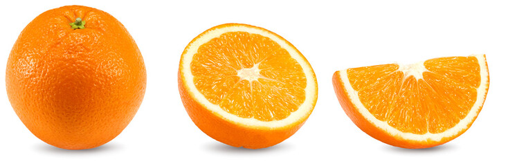 collection of cut of orange isolated on white background. healthy food. clipping path