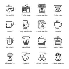 Coffee‌ ‌Shop‌ Outline Icons - Stroked, Vectors