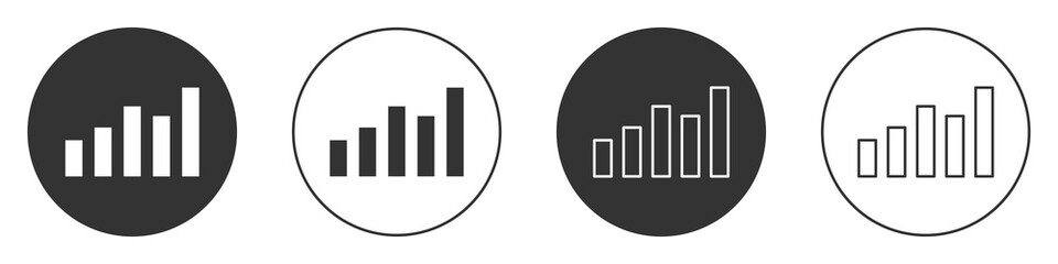 Black Graph, schedule, chart, diagram, infographic, pie graph icon isolated on white background. Circle button. Vector