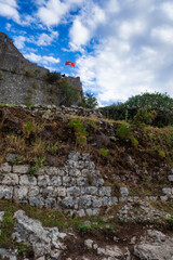 Waving flag in the Castle Of San Giovanni, Kotor, Montenegro.