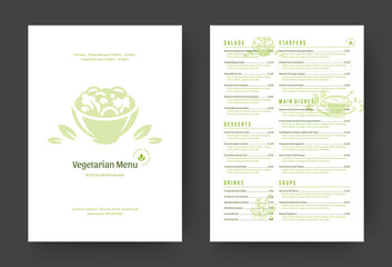 Vegetarian restaurant menu layout design brochure or food flyer template vector illustration.