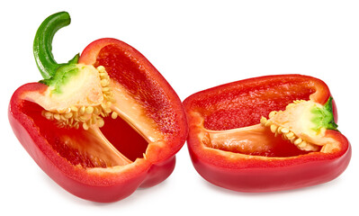 sliced red sweet bell pepper isolated on white background. clipping path