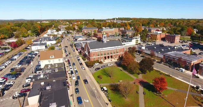 Town Hall and Historic building aerial view in Needham, Massachusetts MA, USA.