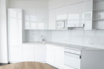 modern white kitchen interior, new white kitchen furniture.