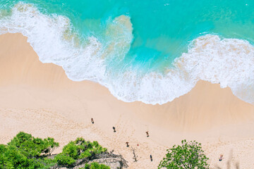 The sandy beach and the bubbles in the bird's eye view