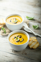 Traditional homemade pumpkin or carrot soup