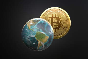 The new world currency, Bitcoin cryptocurrency concept
