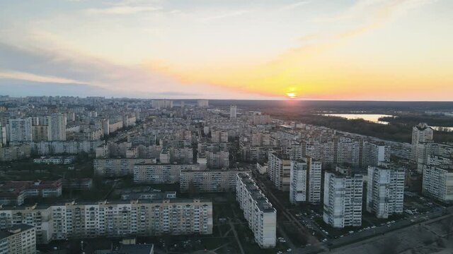 Kyiv city districts on the sunset