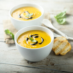Traditional homemade pumpkin or carrot soup