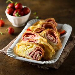 Homemade strawberry vanilla pastry roll