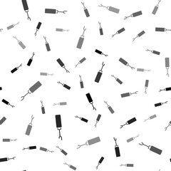 Black Awl tool with wooden handle icon isolated seamless pattern on white background. Work equipment tailor industry. Vector