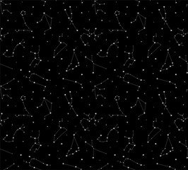 Starry sky with constellations of astrology zodiac signs.