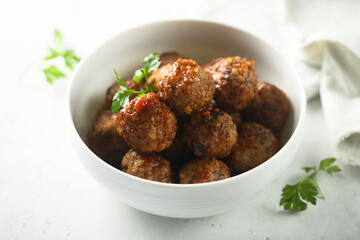 Traditional homemade meatballs with tomato sauce