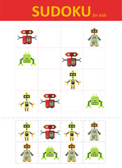 Sudoku for kids. Children's puzzles. Educational game for children. cute robots