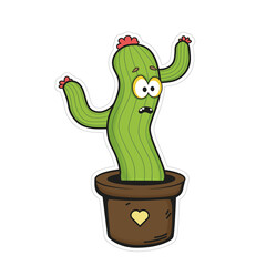 Funny cactus sticker in the flower pot.