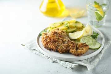 Traditional Austrian schnitzel with potato salad