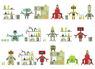 pattern with different cute cartoon robots.