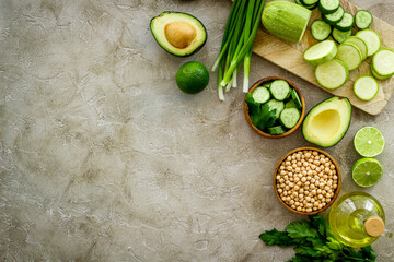 Fresh green vegetables - ready to eat. Top view